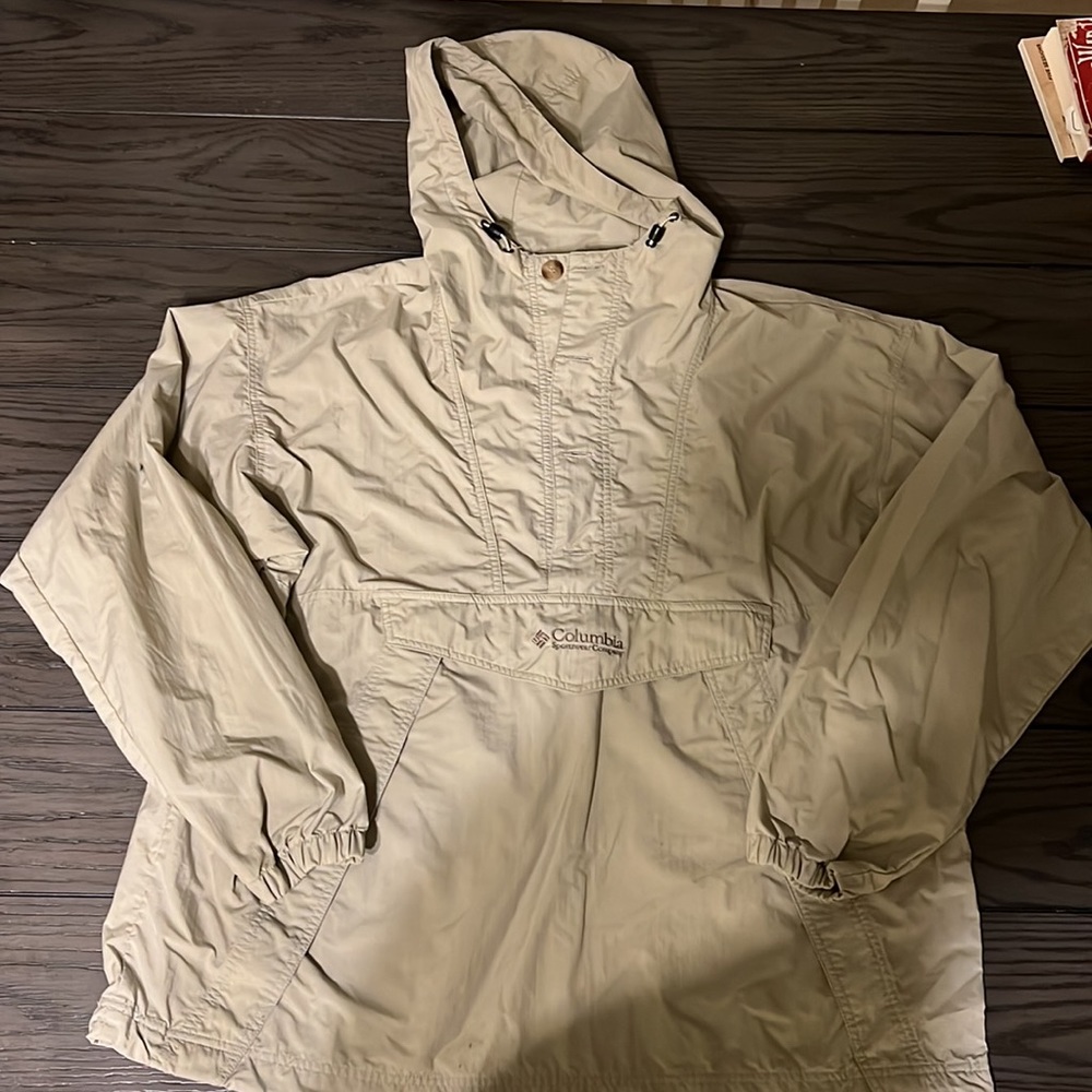 Mens Columbia Vintage Anorak Tan Pullover Hooded Jacket Size Large